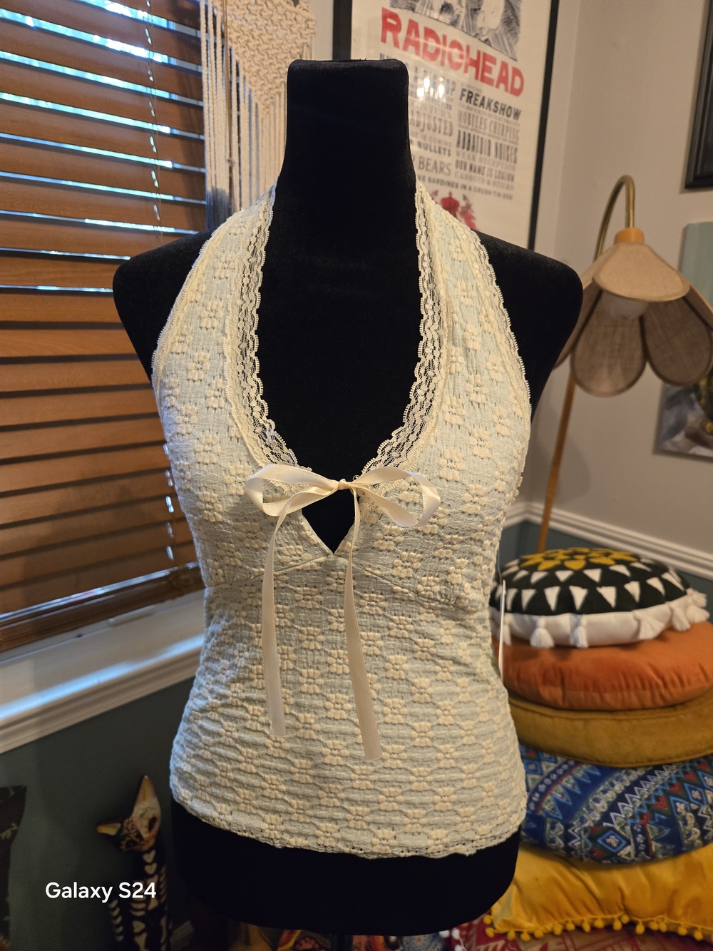 Light Blue Lace Halter Tie-Front Tank Top NWT